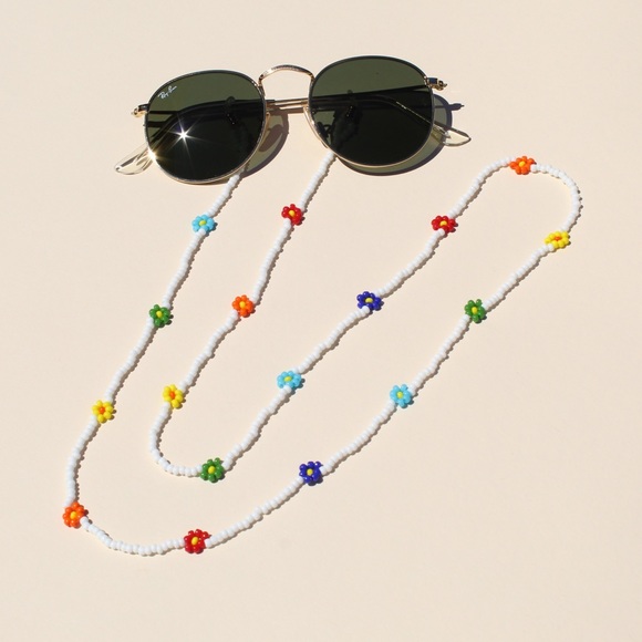 Rainbow Beaded Daisy Sunglass Leash Glasses Chain - Picture 3 of 4